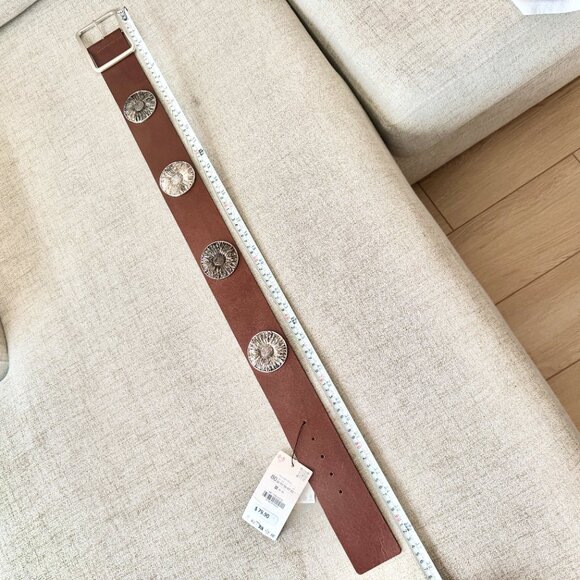🌼 ZARA Wide Leather Floral Belt Brown Silver Metal Daisies 80 - Picture 11 of 14